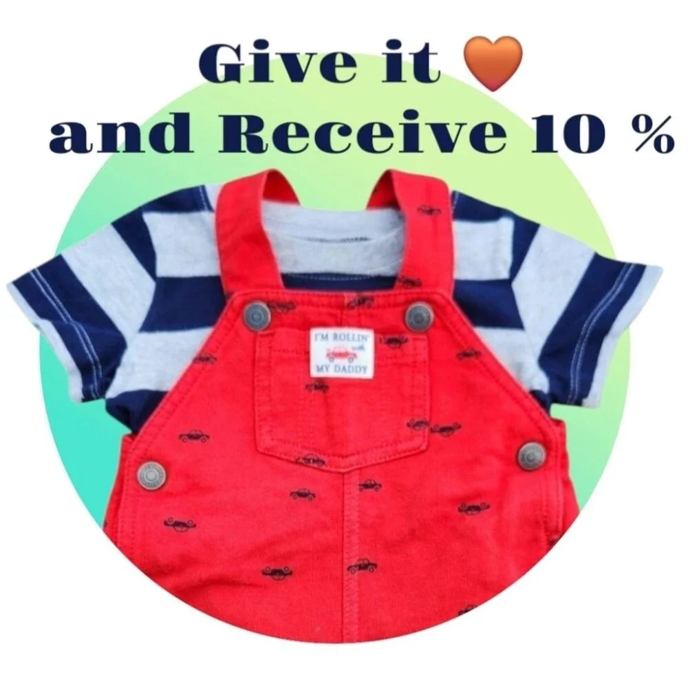 2-Piece Carter's Baby Red shortalls Overalls Striped T-Shirt Kids 12 Months